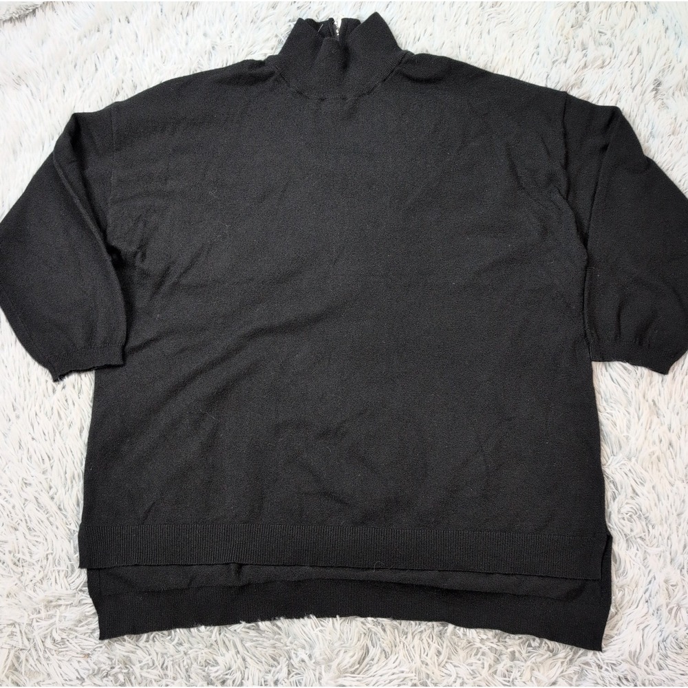 Tahari Sweater Womens 2X Black Soft Casual Comfort Preppy Back Zip Lightweight